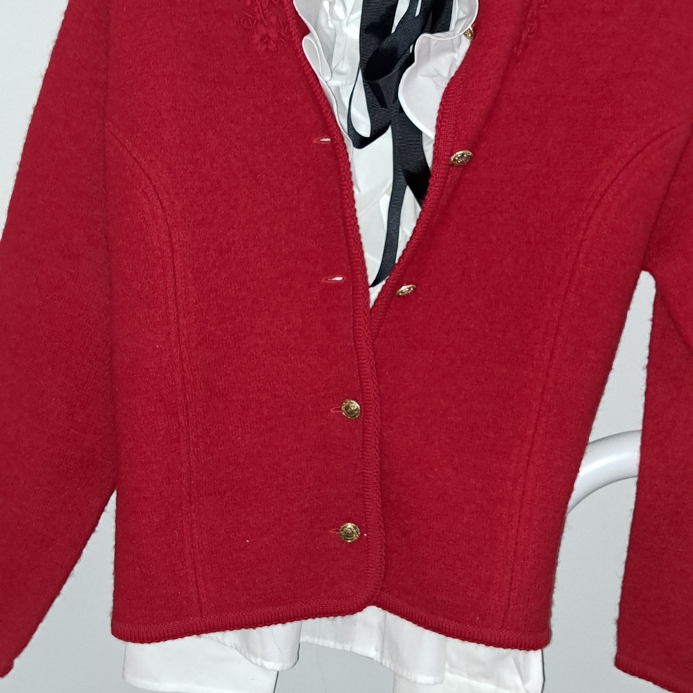 Pendleton Virgin Wool Red /Gld Button Cardigan Vt… - image 2